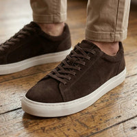 Men's Brown Suede Leather Lace-Up Casual Sneakers