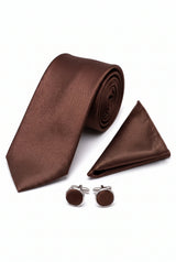 Men’s Brown Tie Set with Pocket Square and Cufflinks