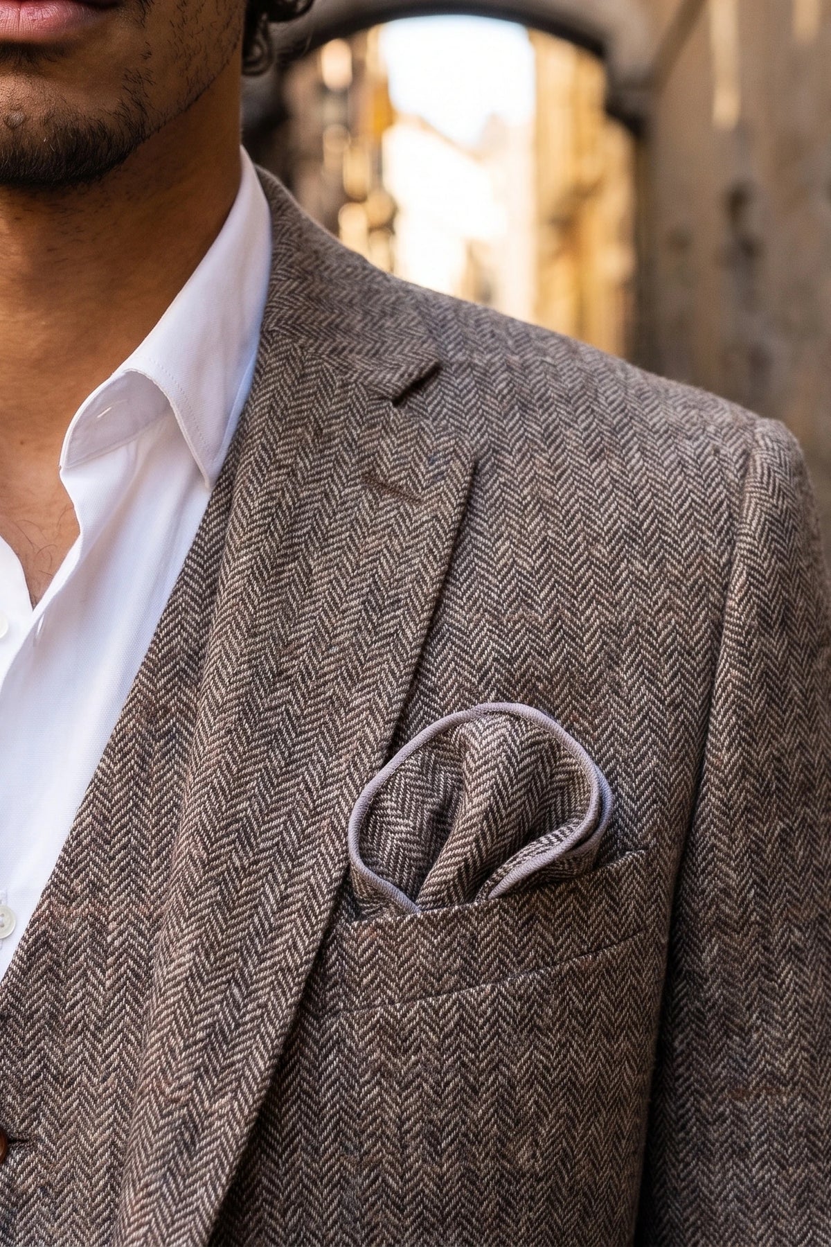 Men’s Brown Tweed Wool Blend Pocket Square