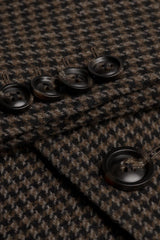 Men's Brown Wool Blend Houndstooth Tweed Overcoat