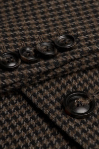 Men's Brown Wool Blend Houndstooth Tweed Overcoat