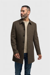 Men's Brown Wool Blend Houndstooth Tweed Overcoat
