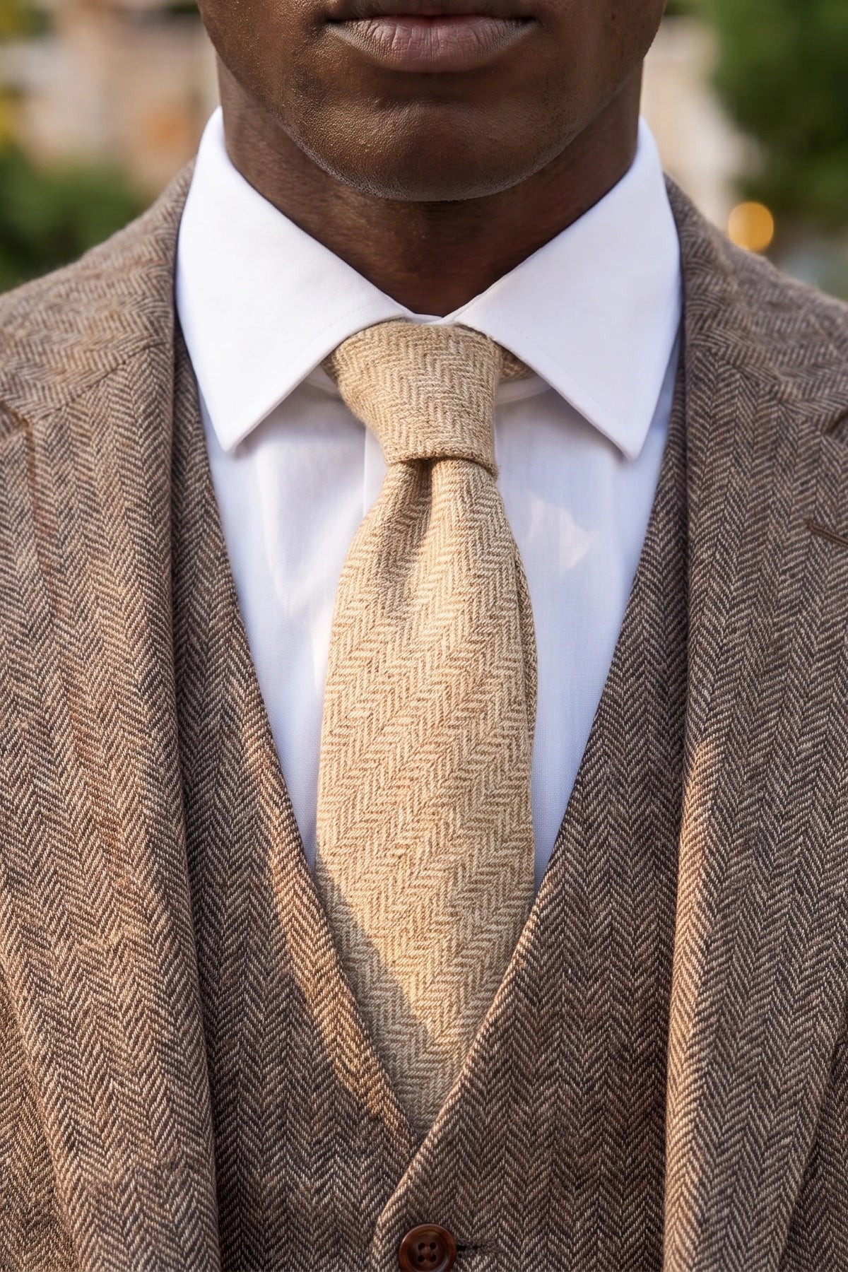 Men’s Cream Wool Blend Tweed Tie