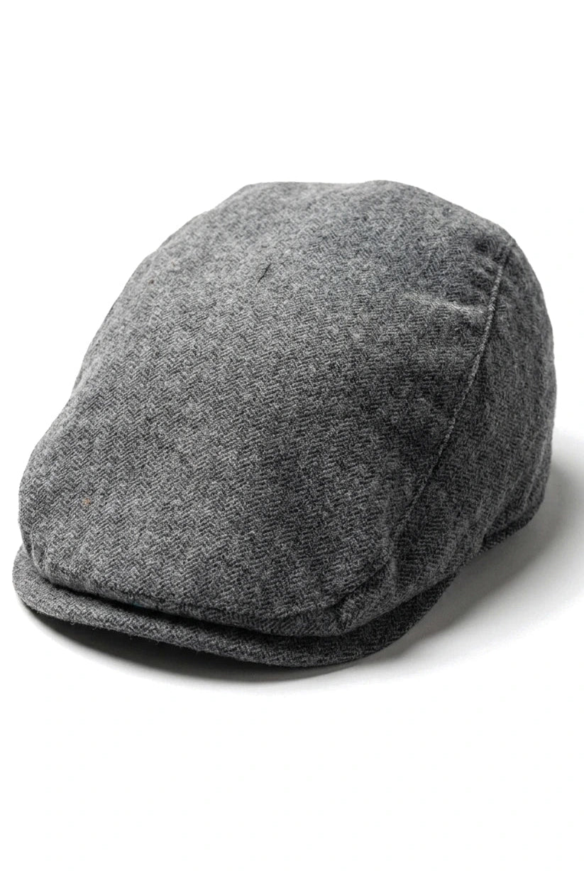 Mens Flatcap Hat Baker Boy 8 Panel Grandad Tweed Herringbone Grey Vintage