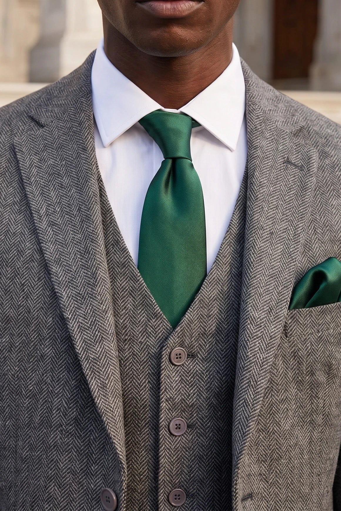 Men’s Forest Green Tie Set with Pocket Square and Cufflinks