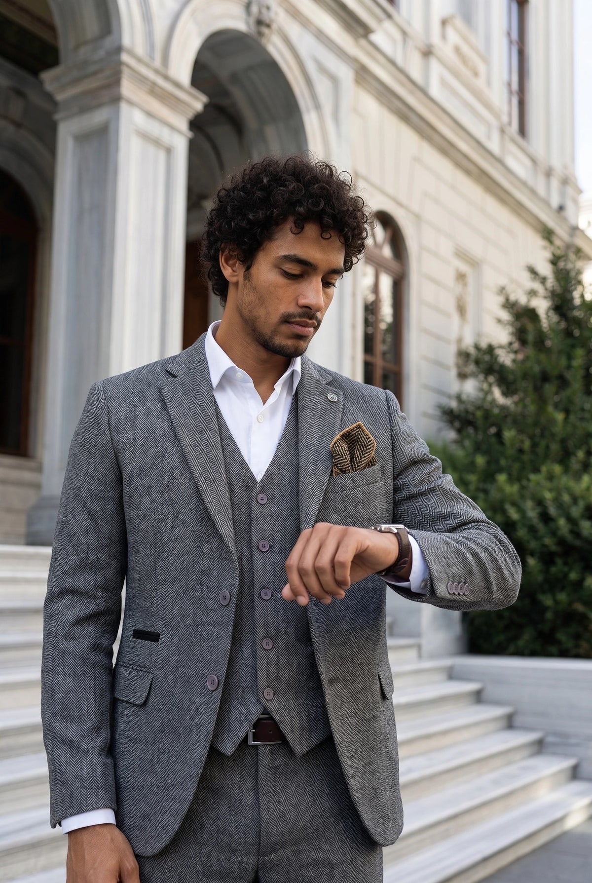 Men’s Gold Tweed Wool Blend Pocket Square