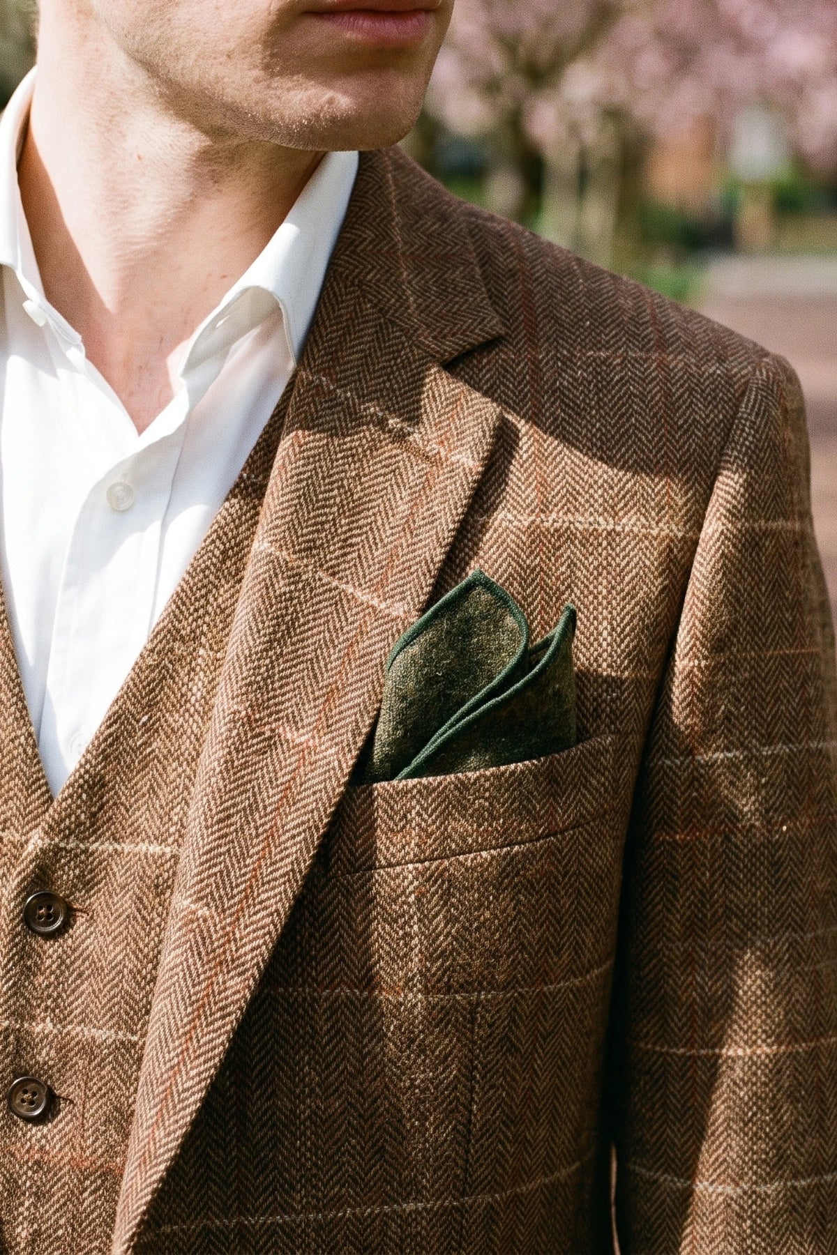 Men’s Green Tweed Wool Blend Pocket Square