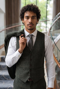 Men’s Grey Herringbone Check Wool Blend Tweed Tie
