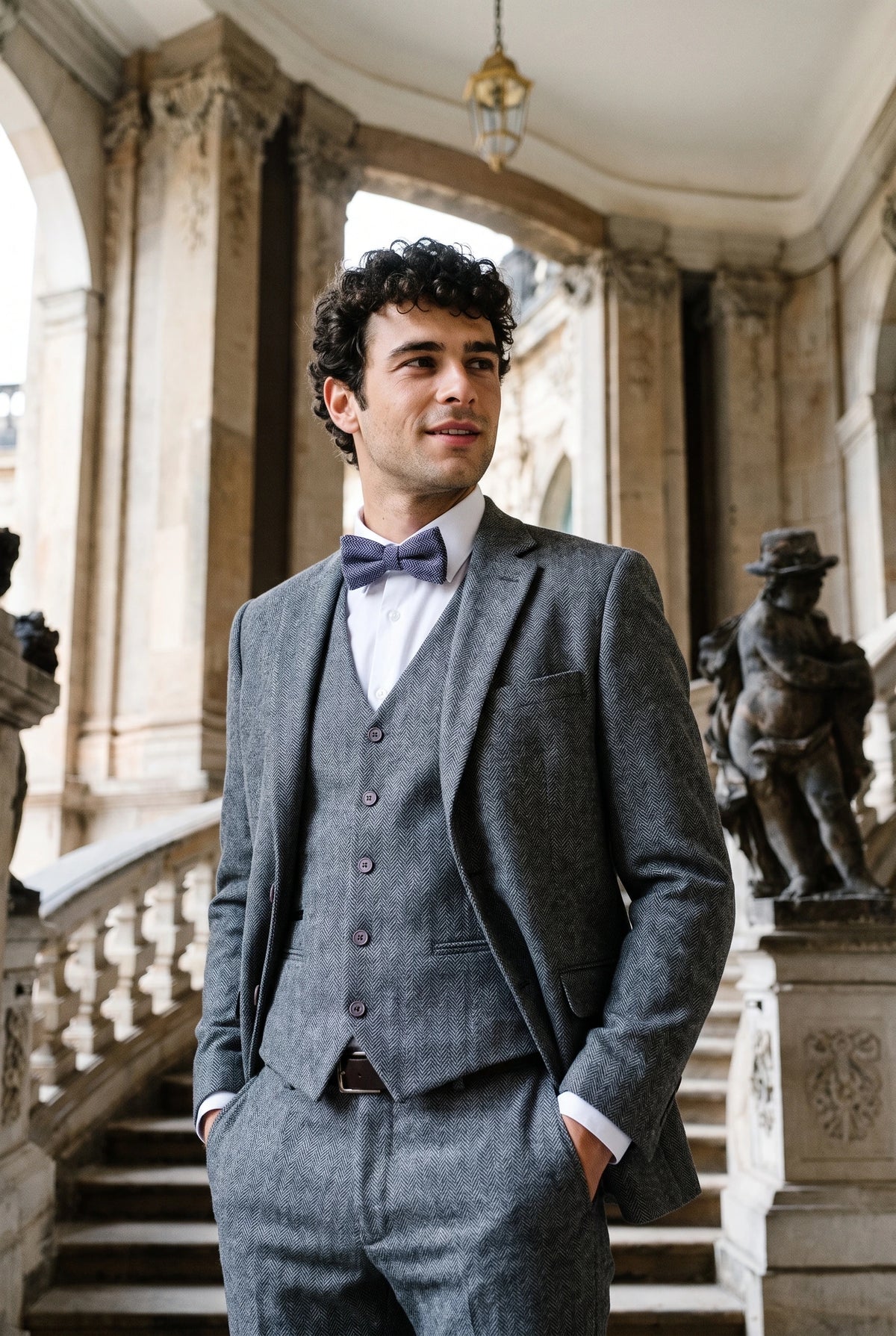 Men’s Grey Tweed Wool Blend Bow Tie
