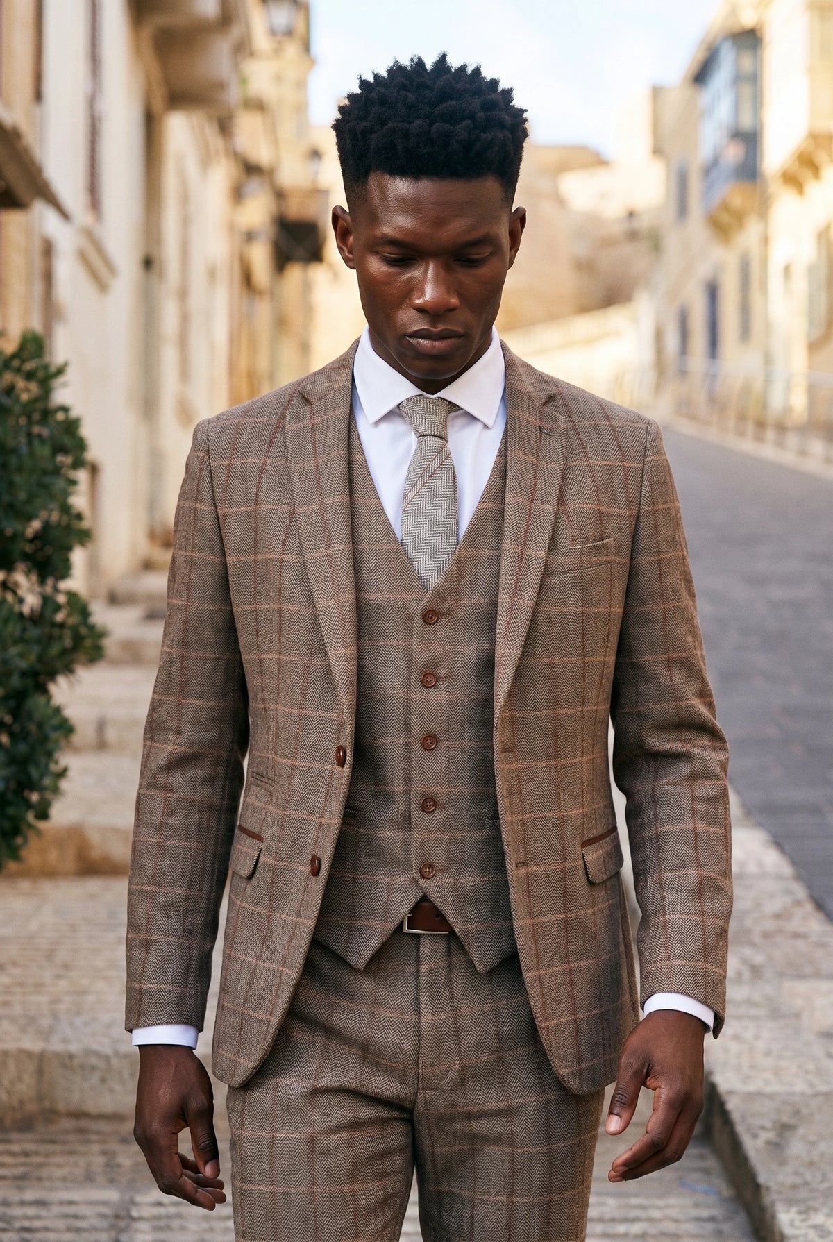 Men’s Grey Wool Tweed Herringbone Check Tie