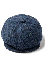 Mens Herringbone Blue Tweed 8 Panel Cap