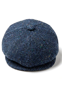 Mens Herringbone Blue Tweed 8 Panel Cap