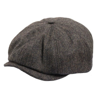 Men's Herringbone Newsboy Classic Flat Cap - Brown