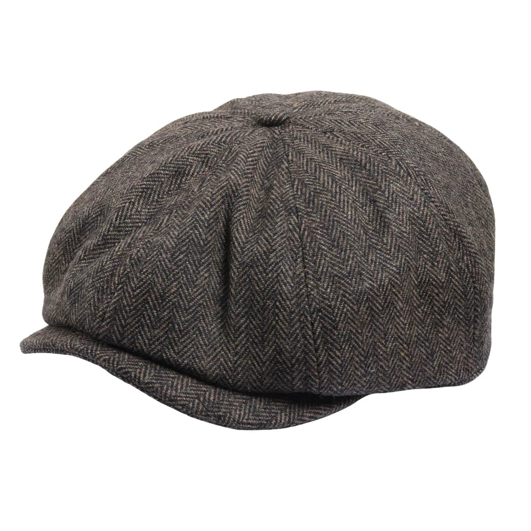 Men's Herringbone Newsboy Classic Flat Cap - Brown