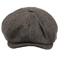 Men's Herringbone Newsboy Classic Flat Cap - Brown