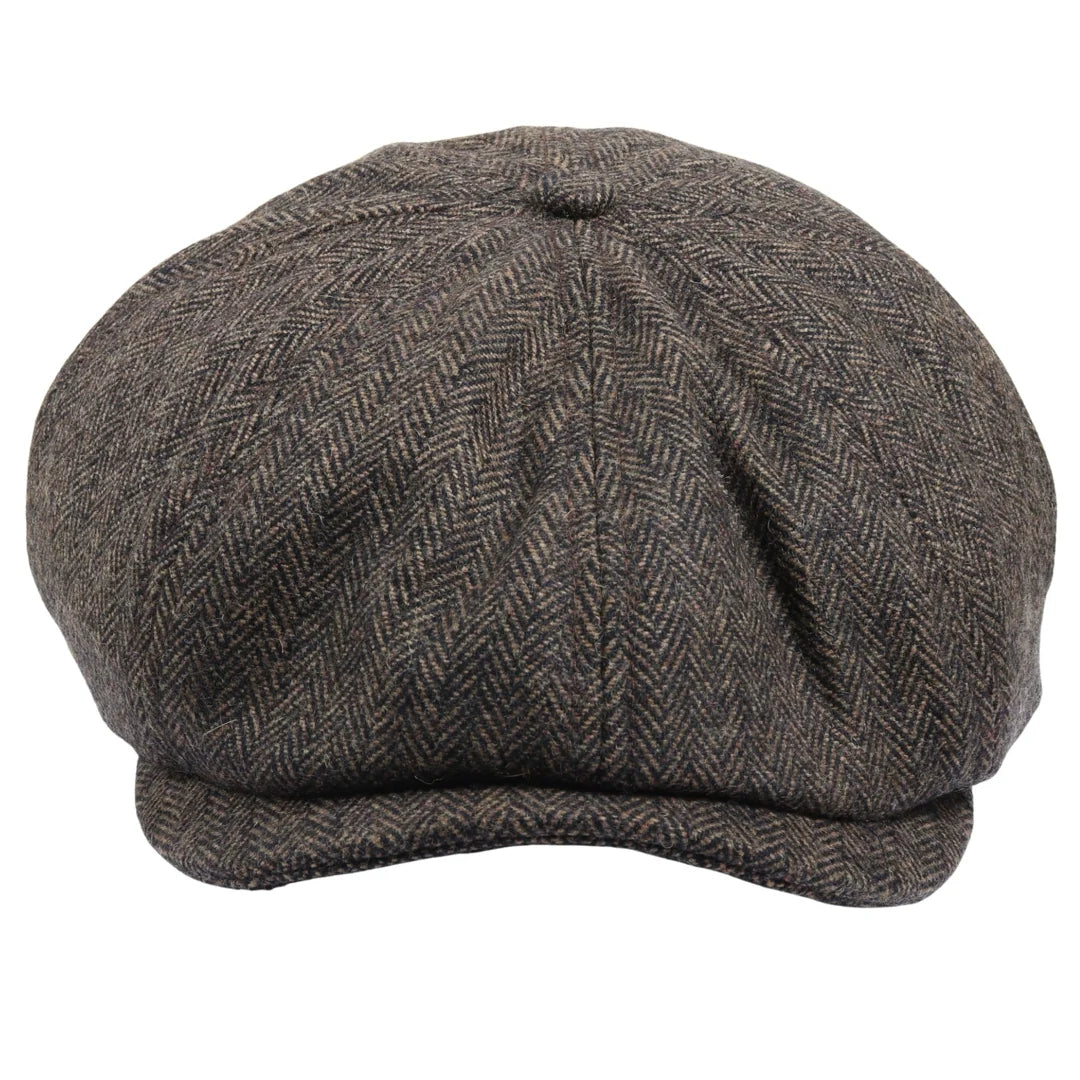 Men's Herringbone Newsboy Classic Flat Cap - Brown