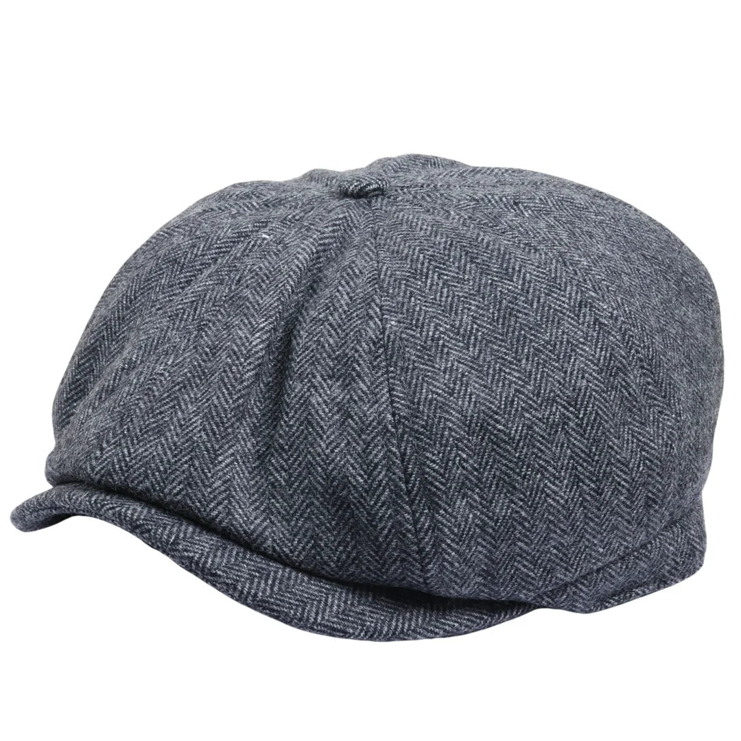 Men's Herringbone Newsboy Classic Flat Cap - Grey