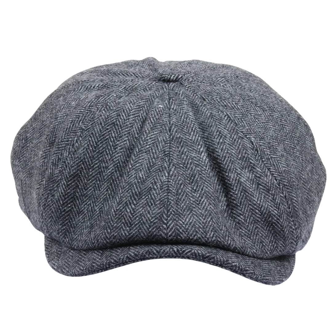 Men's Herringbone Newsboy Classic Flat Cap - Grey
