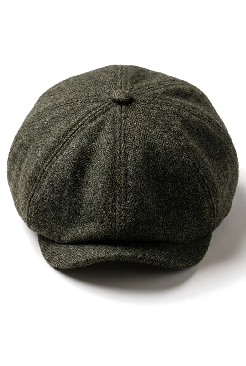Men's Herringbone Newsboy Classic Flat Cap - Olive
