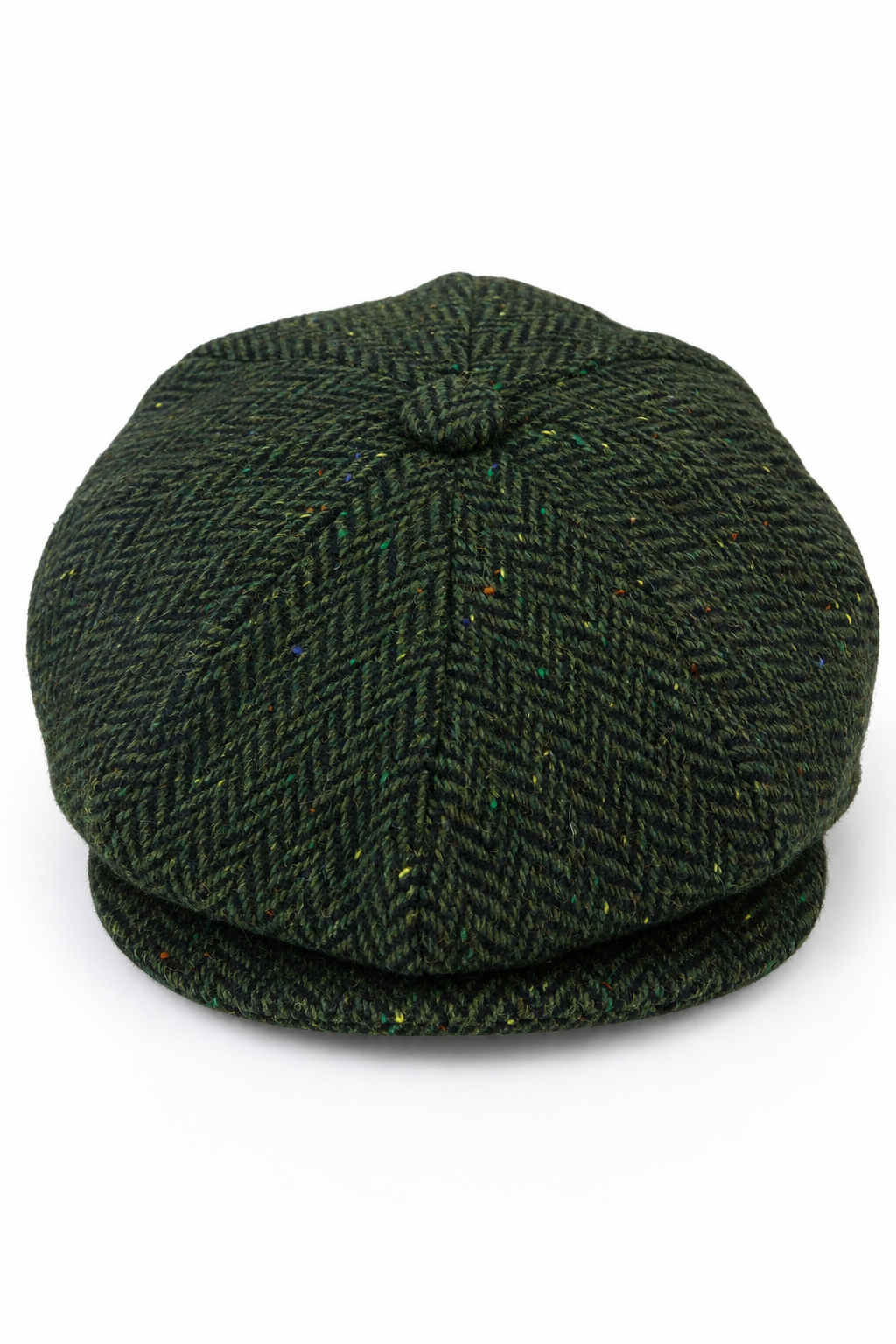 Mens Herringbone Tweed 8 Panel Cap Olive