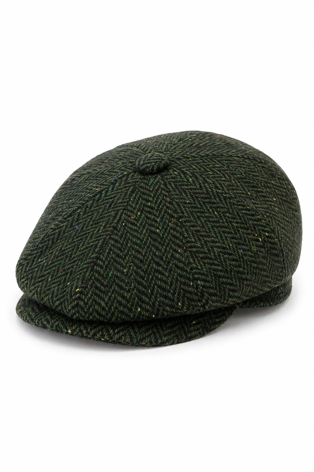 Mens Herringbone Tweed 8 Panel Cap Olive