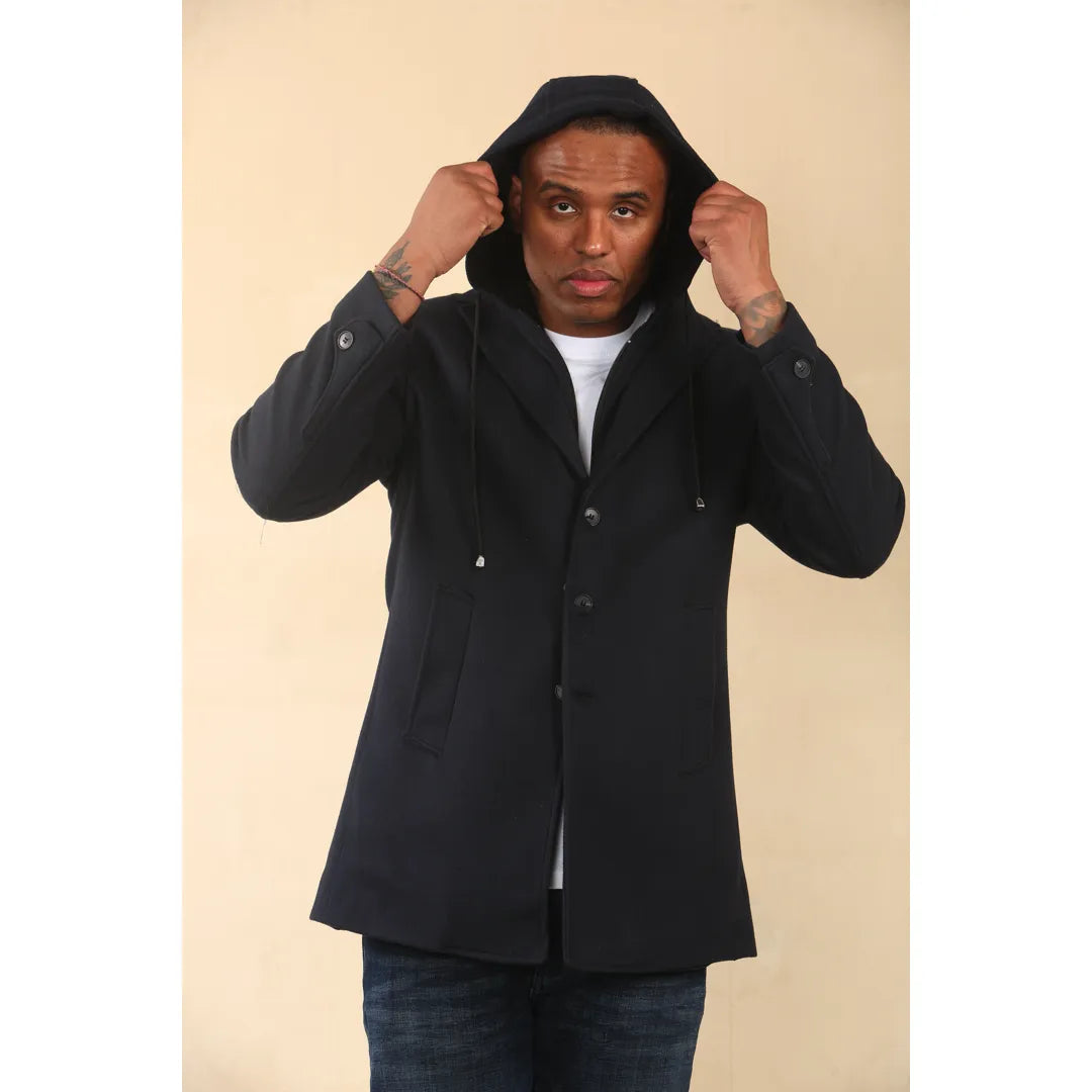 Men's Hooded Wool Blend Classic Overcoat