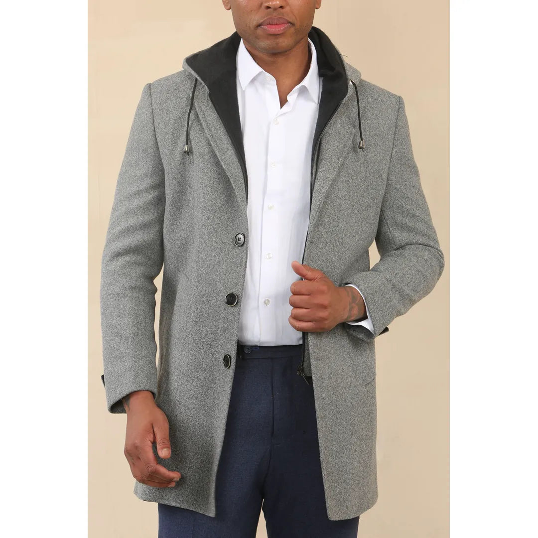 Men's Hooded Wool Blend Classic Overcoat