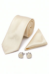 Men’s Ivory Tie Set with Pocket Square and Cufflinks