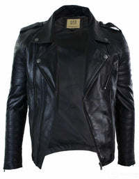 Real Leather Cross Zip Vintage Retro Mens Biker Jacket Black Urban Slim Fit-XXXL-Black