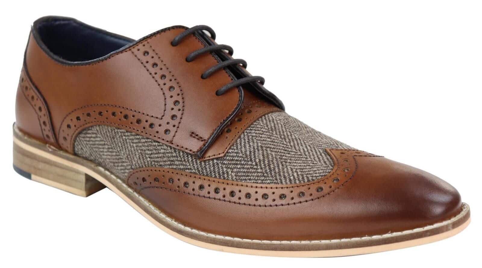 Mens Leather & Tweed 1920s Gatsby Shoes