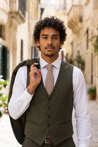 Men’s Light Brown Herringbone Wool Blend Tweed Tie