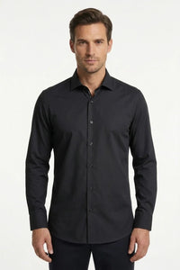 Men's Long Sleeve Button-Down Dress Shirt - Black