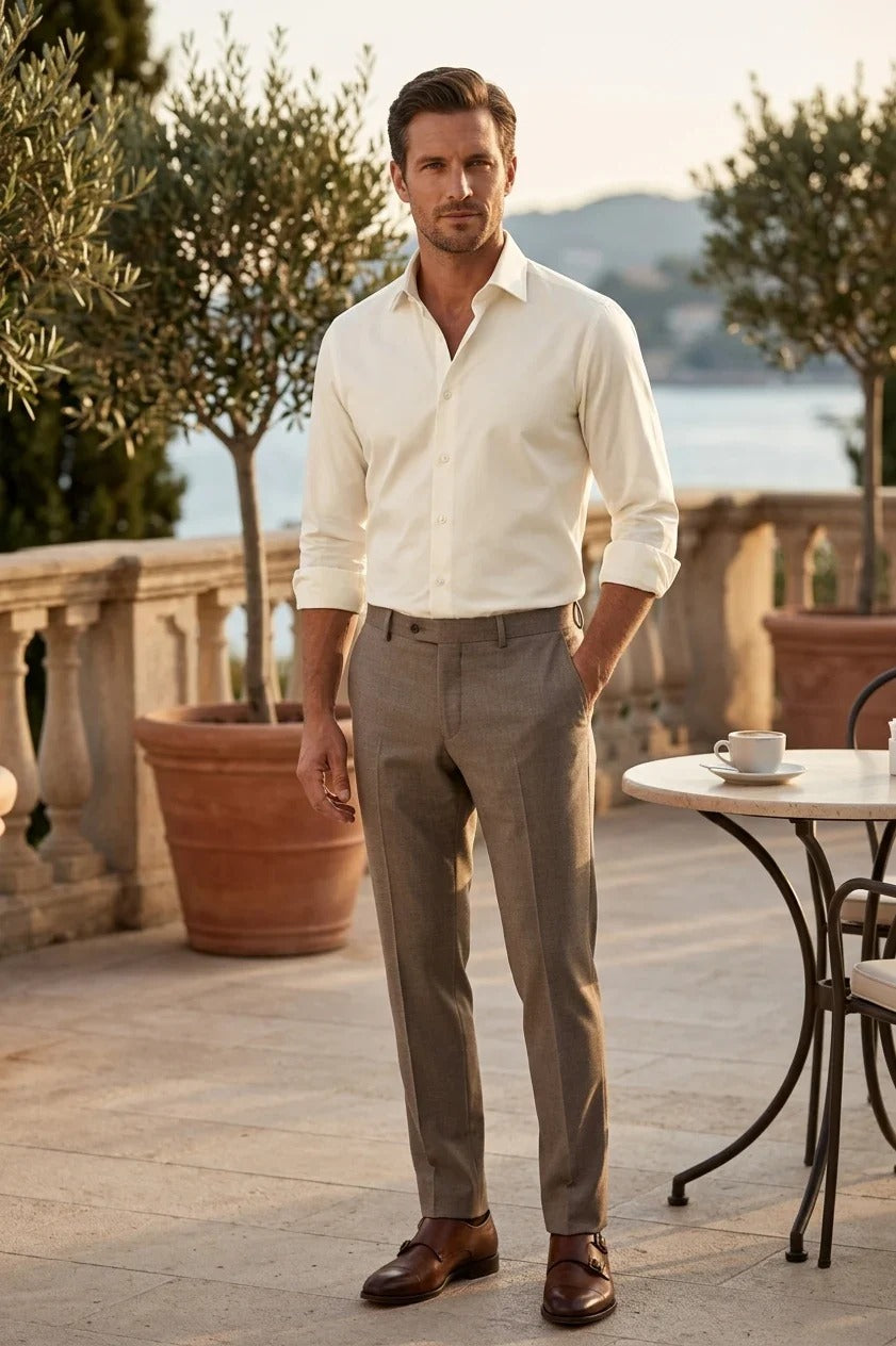 Men's Long Sleeve Button-Down Dress Shirt - Cream