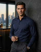 Men's Long Sleeve Button-Down Dress Shirt - Navy