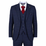 IM54 - Men's Navy Blue Check Tailored Fit 3 Piece Suit