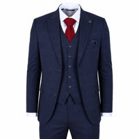 IM54 - Men's Navy Blue Check Tailored Fit 3 Piece Suit