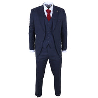 IM54 - Men's Navy Blue Check Tailored Fit 3 Piece Suit