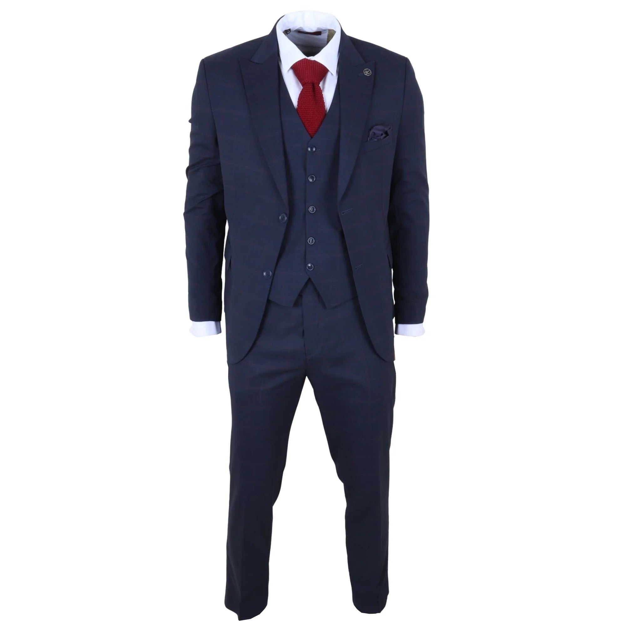 IM54 - Men's Navy Blue Check Tailored Fit 3 Piece Suit
