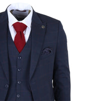 IM54 - Men's Navy Blue Check Tailored Fit 3 Piece Suit