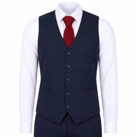 IM54 - Men's Navy Blue Check Tailored Fit 3 Piece Suit