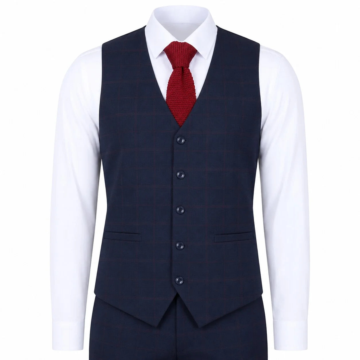 IM54 - Men's Navy Blue Check Tailored Fit 3 Piece Suit