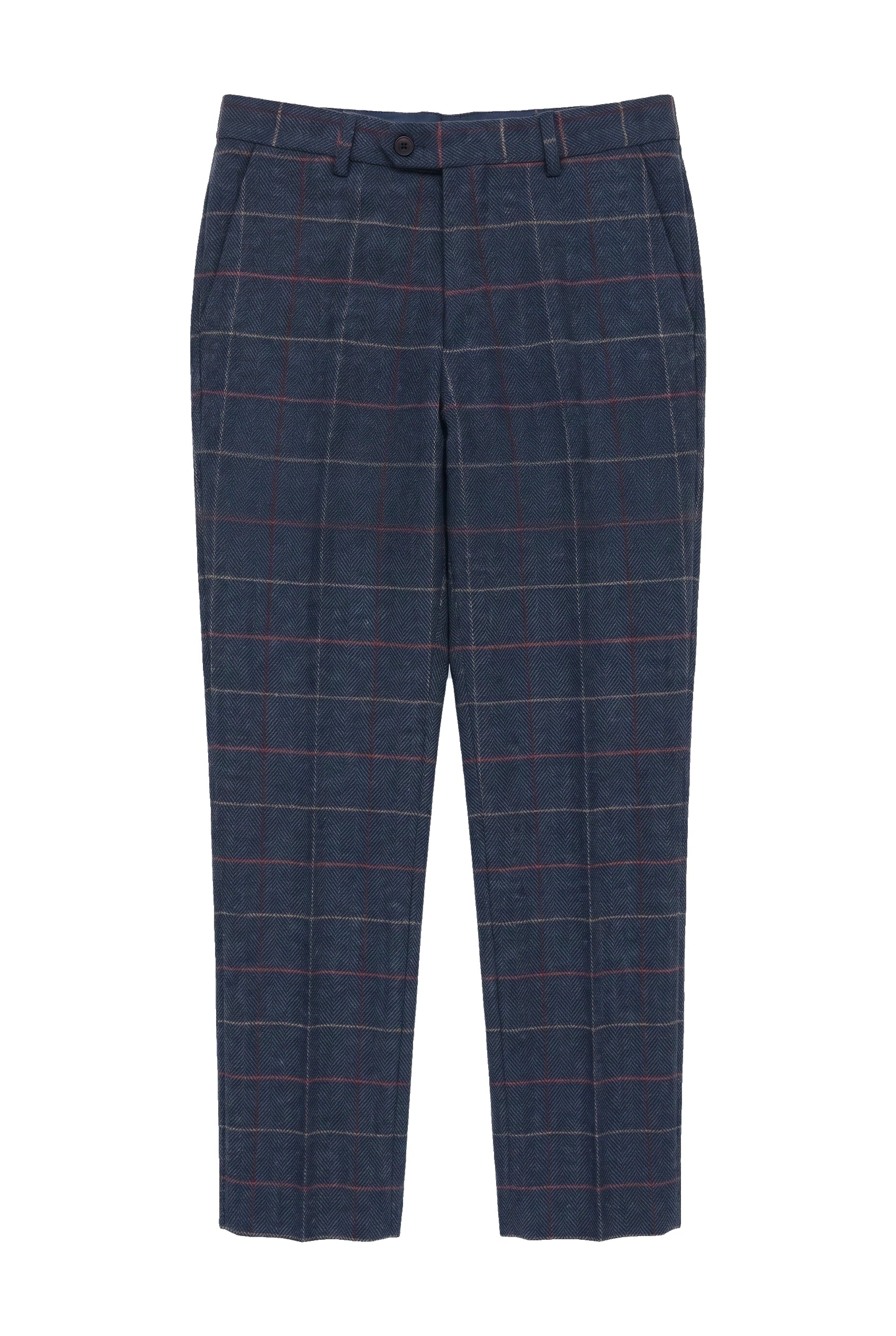 Mens Navy Blue Wine Trousers Check Herringbone Tweed Vintage New Marc Darcy