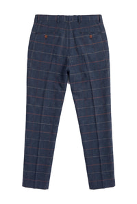 Mens Navy Blue Wine Trousers Check Herringbone Tweed Vintage New Marc Darcy