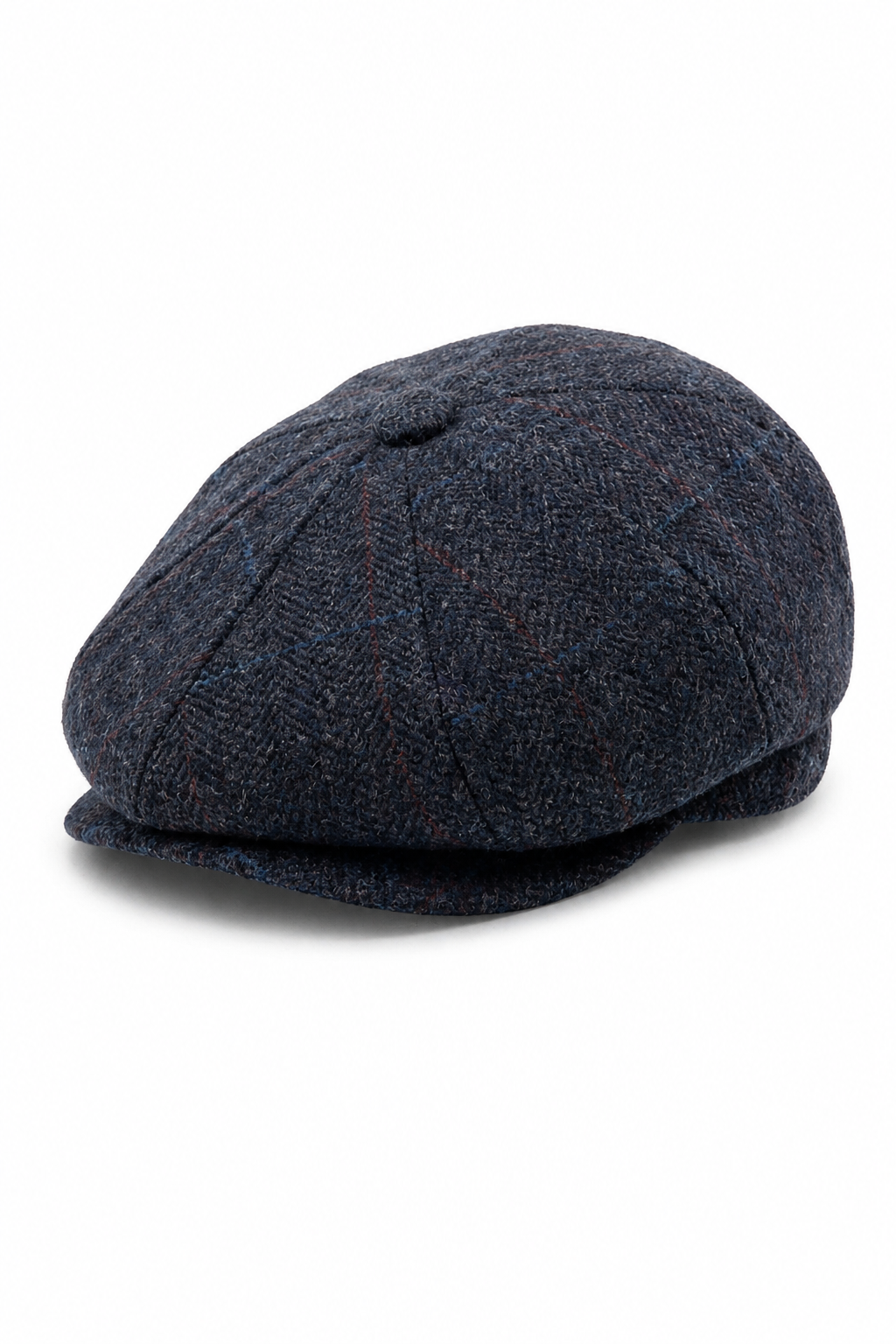 Men's Navy Blue Wool Blend Tweed Newsboy Flat Cap