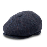 Men's Navy Blue Wool Blend Tweed Newsboy Flat Cap
