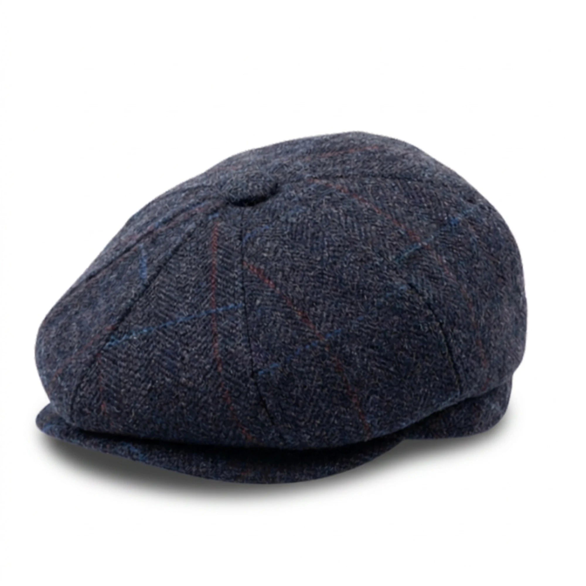 Men's Navy Blue Wool Blend Tweed Newsboy Flat Cap