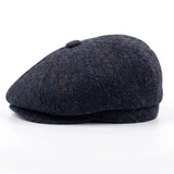Men's Navy Blue Wool Blend Tweed Newsboy Flat Cap