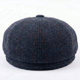 Men's Navy Blue Wool Blend Tweed Newsboy Flat Cap