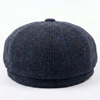 Men's Navy Blue Wool Blend Tweed Newsboy Flat Cap