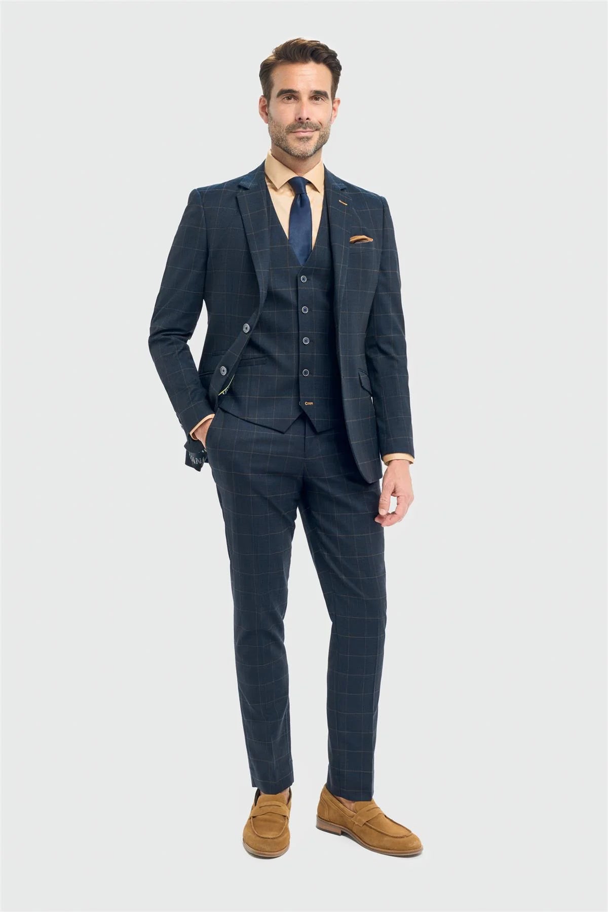 Men's Navy Check Tailored Fit Blazer